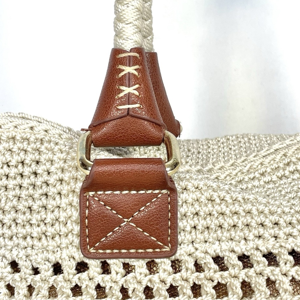 The Sak Cambria Crochet Tote Bag Gold Lined Boho Woven Shoulder Purse - Picture 7 of 13